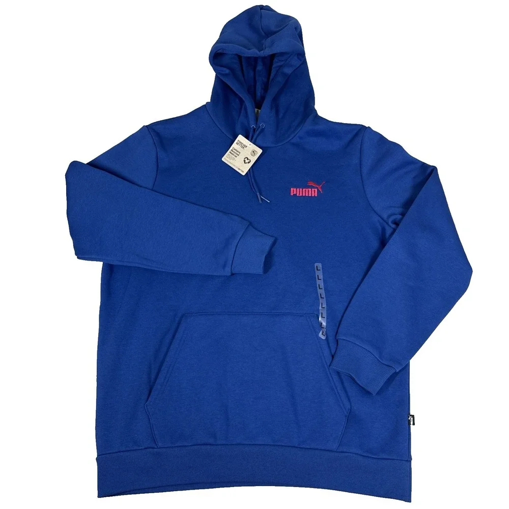 Puma Hoodie Men's Large Blue Fleece Pullover Sweatshirt Kangaroo Pocket Logo NWT